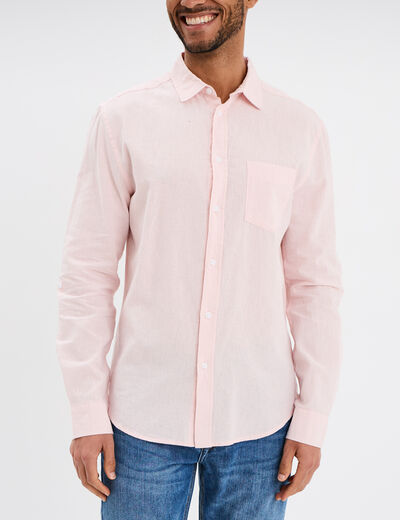 Chemise manches longues lin mélangé rose clair homme