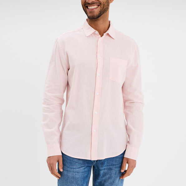 chemise manches longues lin melange rose clair homme Chemise manches longues lin mélangé rose clair homme