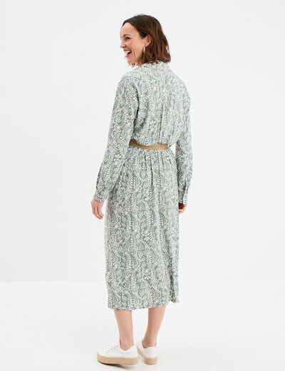 Robe chemise longue avec ceinture vert kaki femme