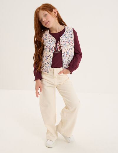 Pantalon coupe large 5 poches coton creme fille