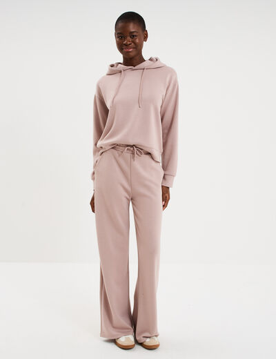 Sweat hoodie manches longues &agrave; capuche marron clair femme