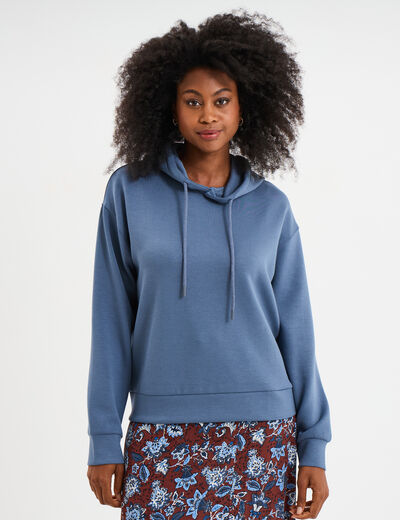Sweat hoodie manches longues à capuche bleu gris femme