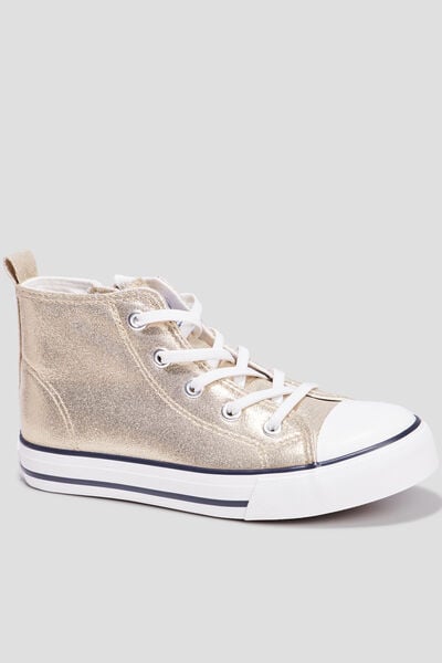 Baskets montantes en toile bout renforc&eacute; jaune or fille