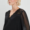 Blouse col en V détails dentelle noir femme