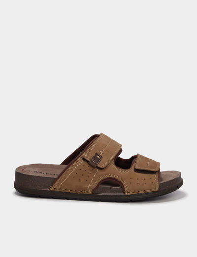 Mules &agrave; scratchs en cuir sable homme