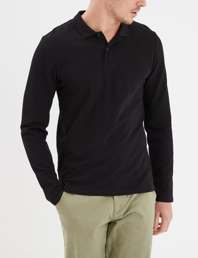 Polo manches longues en coton noir homme