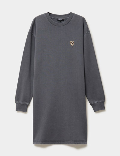Robe sweat molleton manches longues noir femme