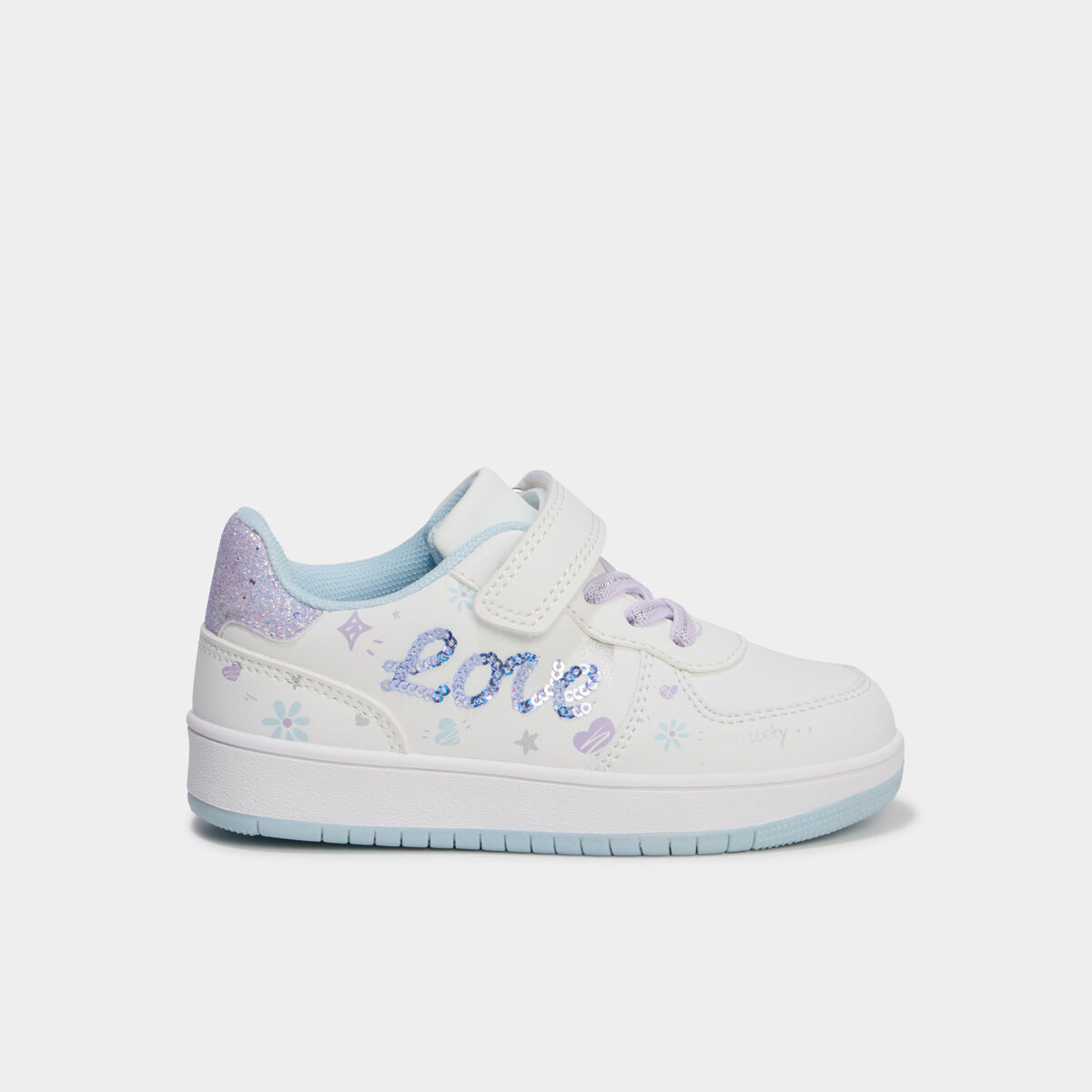 Tennis basses &agrave; scratchs et sequins blanc fille