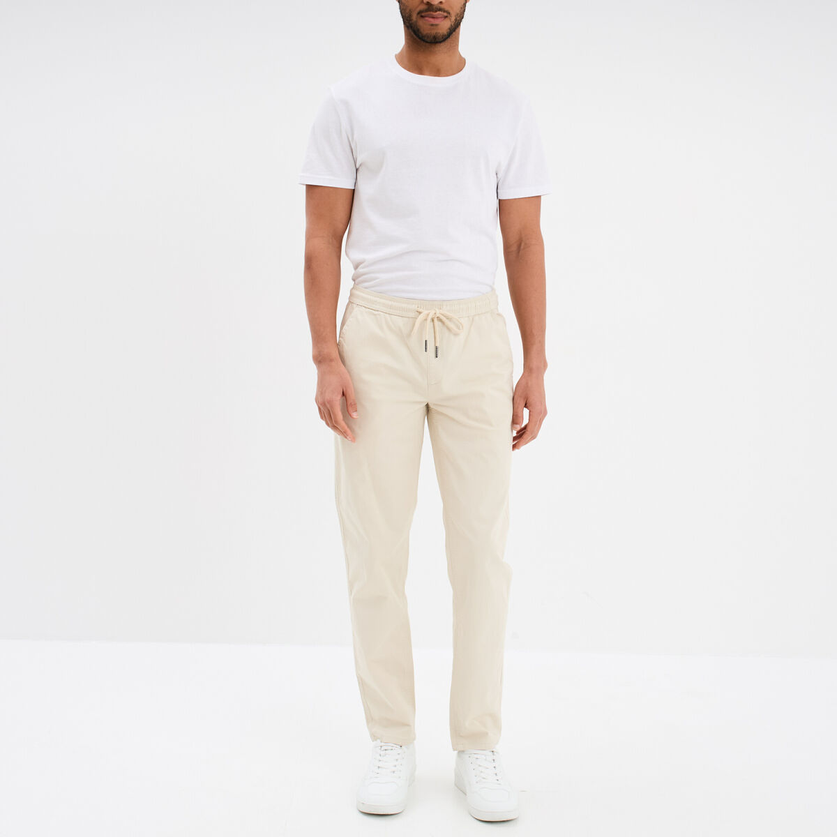 Pantalon chino regular taille &eacute;lastiqu&eacute;e beige homme