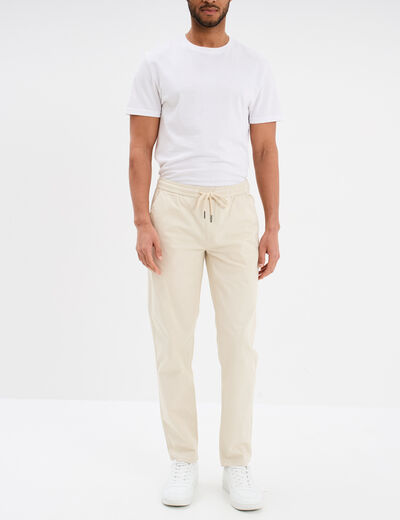 Pantalon chino regular taille élastiquée beige homme