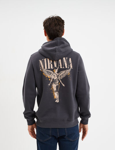 Sweat hoodie 1 poche Nirvana gris fonc&eacute; homme