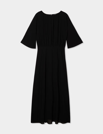 Robe midi manches 3/4 fendues noir femme
