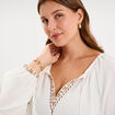 T-shirt col en V broderie et cordons ecru femme grande taille