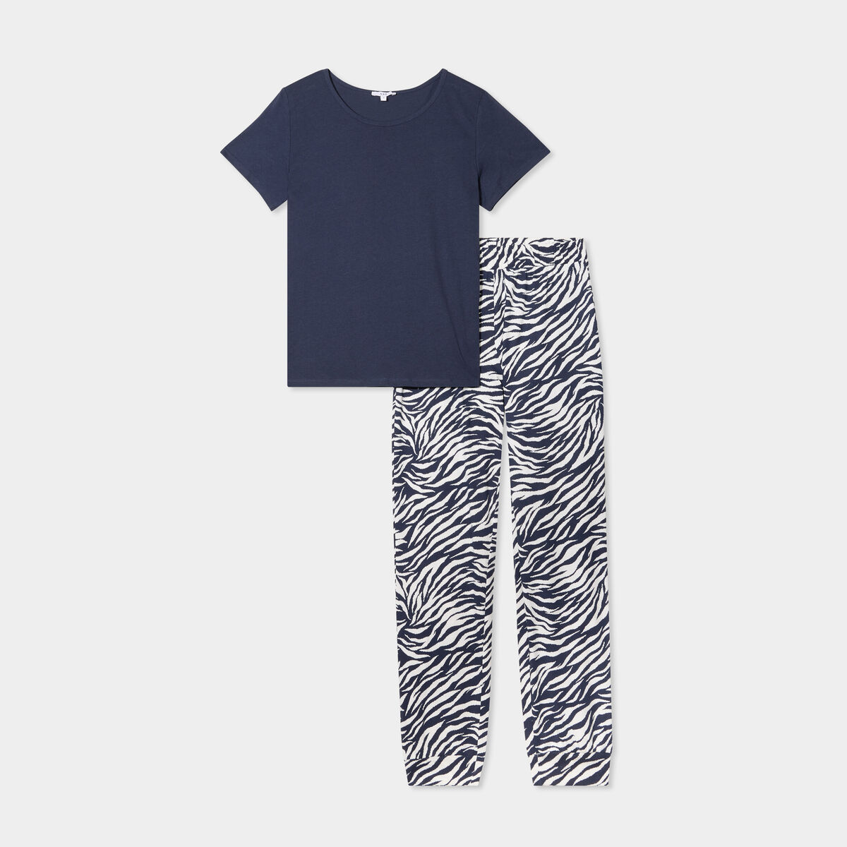 Ensemble pyjama pantalon t-shirt coton bleu marine femme
