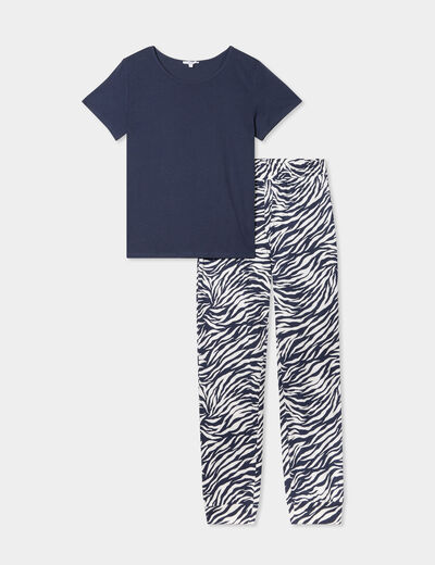 Ensemble pyjama pantalon t-shirt coton bleu marine femme