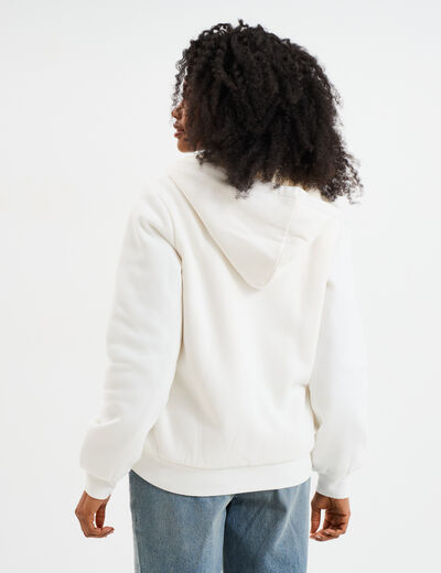 Sweat à capuche doublure effet sherpa blanc femme