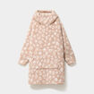 Poncho plaid effet polaire &agrave; capuche rose poudr&eacute;e femme