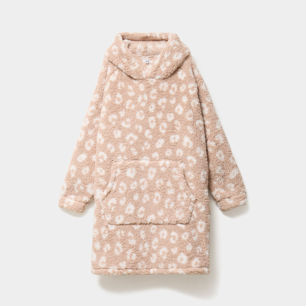 Poncho plaid effet polaire &agrave; capuche rose poudr&eacute;e femme