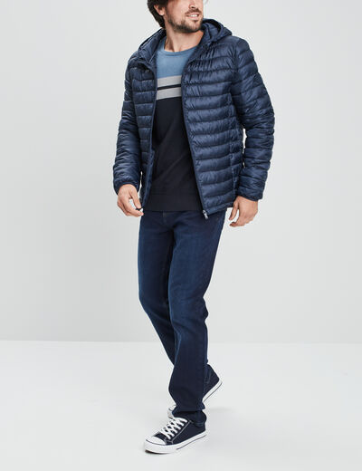 Doudoune légère déperlante à capuche bleu marine homme