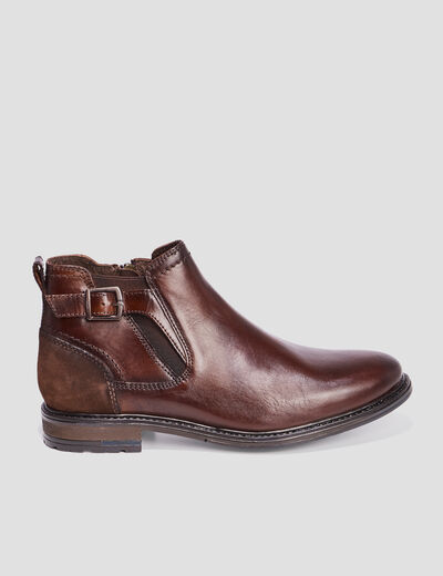 Bottines chelsea en cuir zipp&eacute;es marron homme