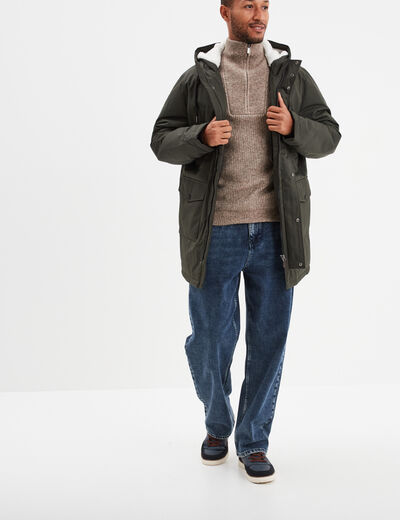 Pull avec col camionneur côtelé taupe homme