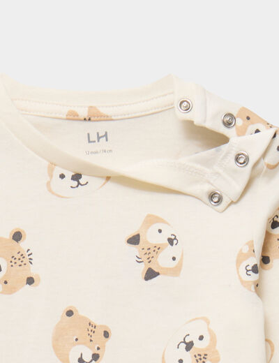T-shirt manches longues coton ecru b&eacute;b&eacute; gar&ccedil;on