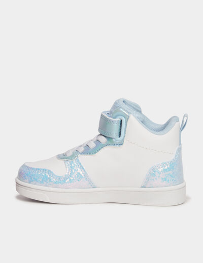 Baskets montantes scratchs et paillettes blanc fille