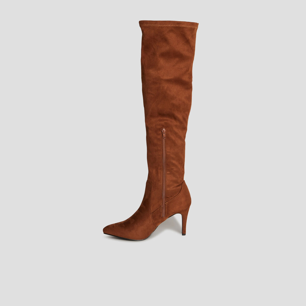 Cuissardes zipp&eacute;es effet su&eacute;dine marron femme