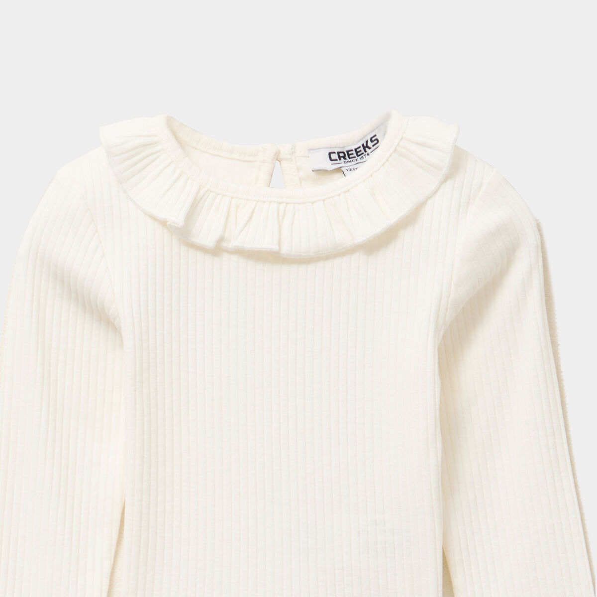 T-shirt côtelé col à volants blanc bébé fille