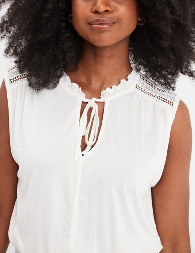 T-shirt taille smockée Creeks blanc femme