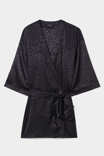 Déshabillé satin ceinturé Mosquitos noir femme