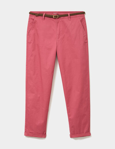Pantalon chino regular ceinture tress&eacute;e vieux rose femme