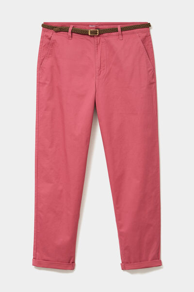 Pantalon chino regular ceinture tress&eacute;e vieux rose femme