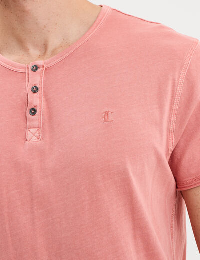 T-shirt col tunisien manches courte vieux rose homme
