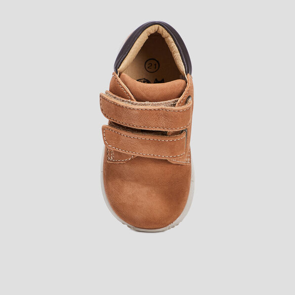 Baskets montantes en cuir à scratchs marron bébé garçon