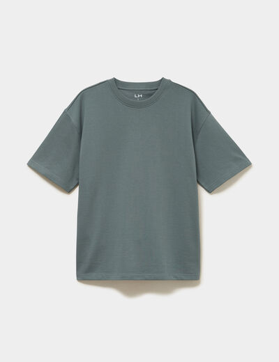 T-shirt col rond droit relax fit vert kaki homme