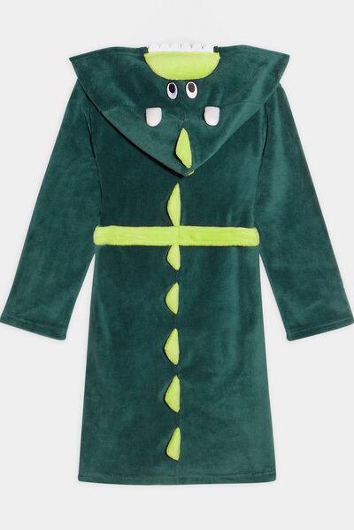 Peignoir ceinturé à capuche vert garçon