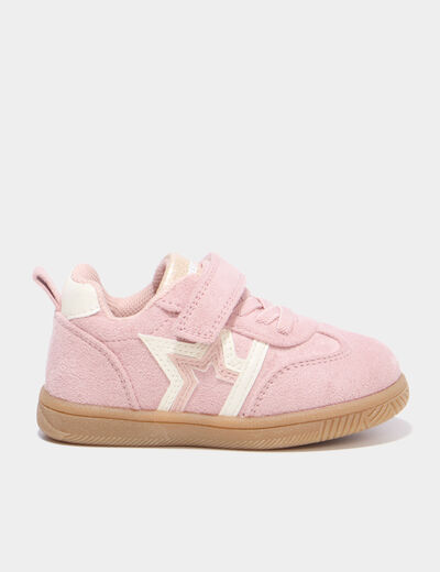 Tennis basses &agrave; scratchs semelle souple rose b&eacute;b&eacute; fille