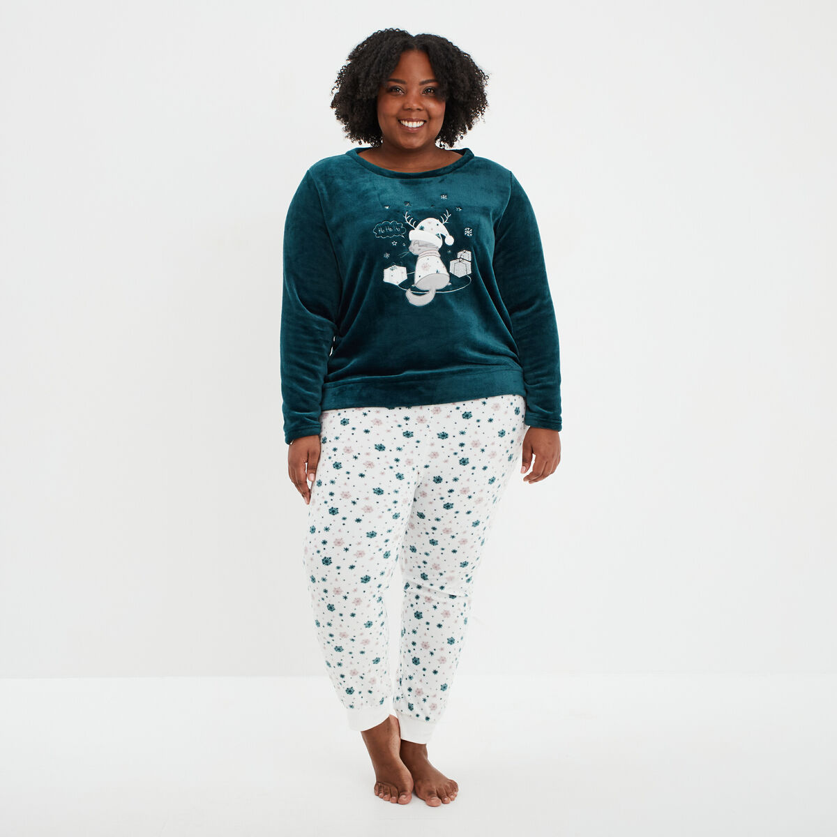 Ensemble pyjama effet velours 2 pièces bleu canard femme grande taille