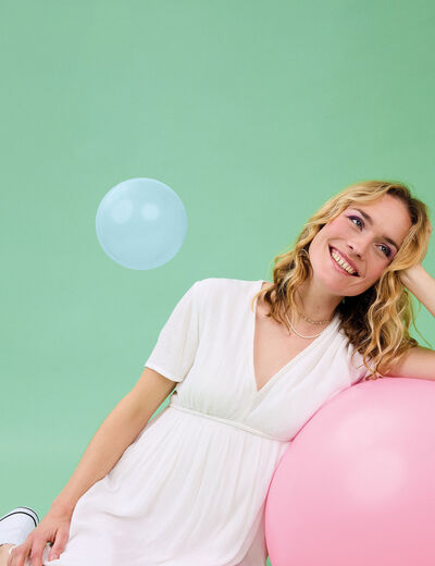 Robe midi fluide manches courtes blanc femme