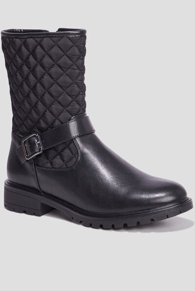 Bottines matelassées avec boucles noir femme