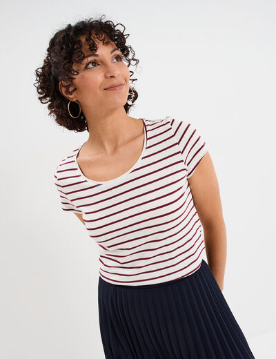 T-shirt rayé manches courtes ecru femme
