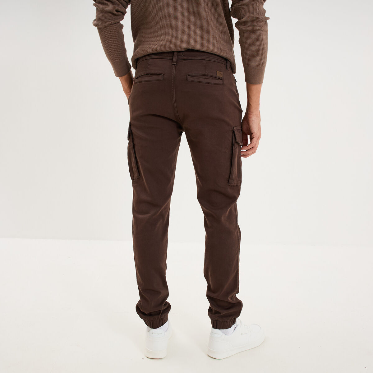 Pantalon cargo slim stretch marron fonc&eacute; homme