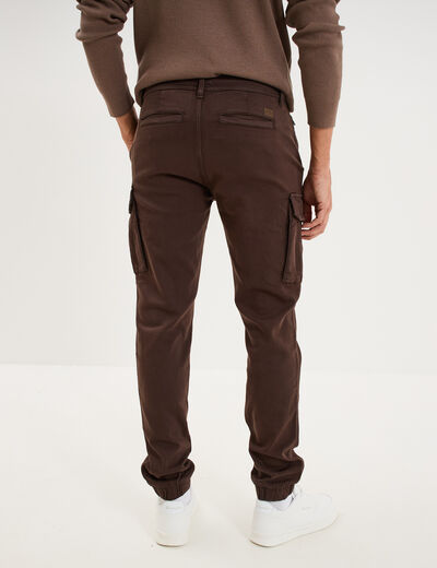 Pantalon cargo slim stretch marron fonc&eacute; homme