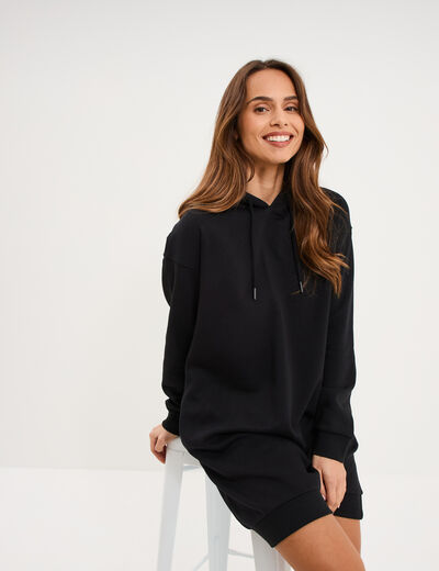 Robe sweat &agrave; capuche noir femme