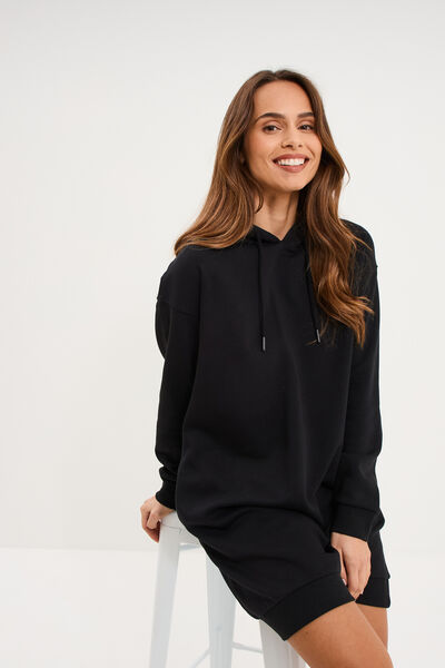 Robe sweat &agrave; capuche noir femme