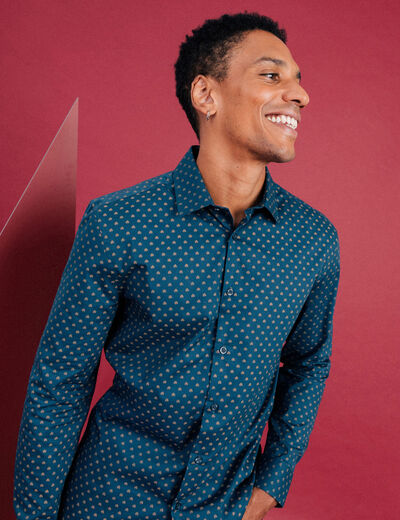 Chemise ajustée col français bleu foncé homme
