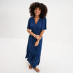 Robe longue col tunisien manches courtes bleu marine femme