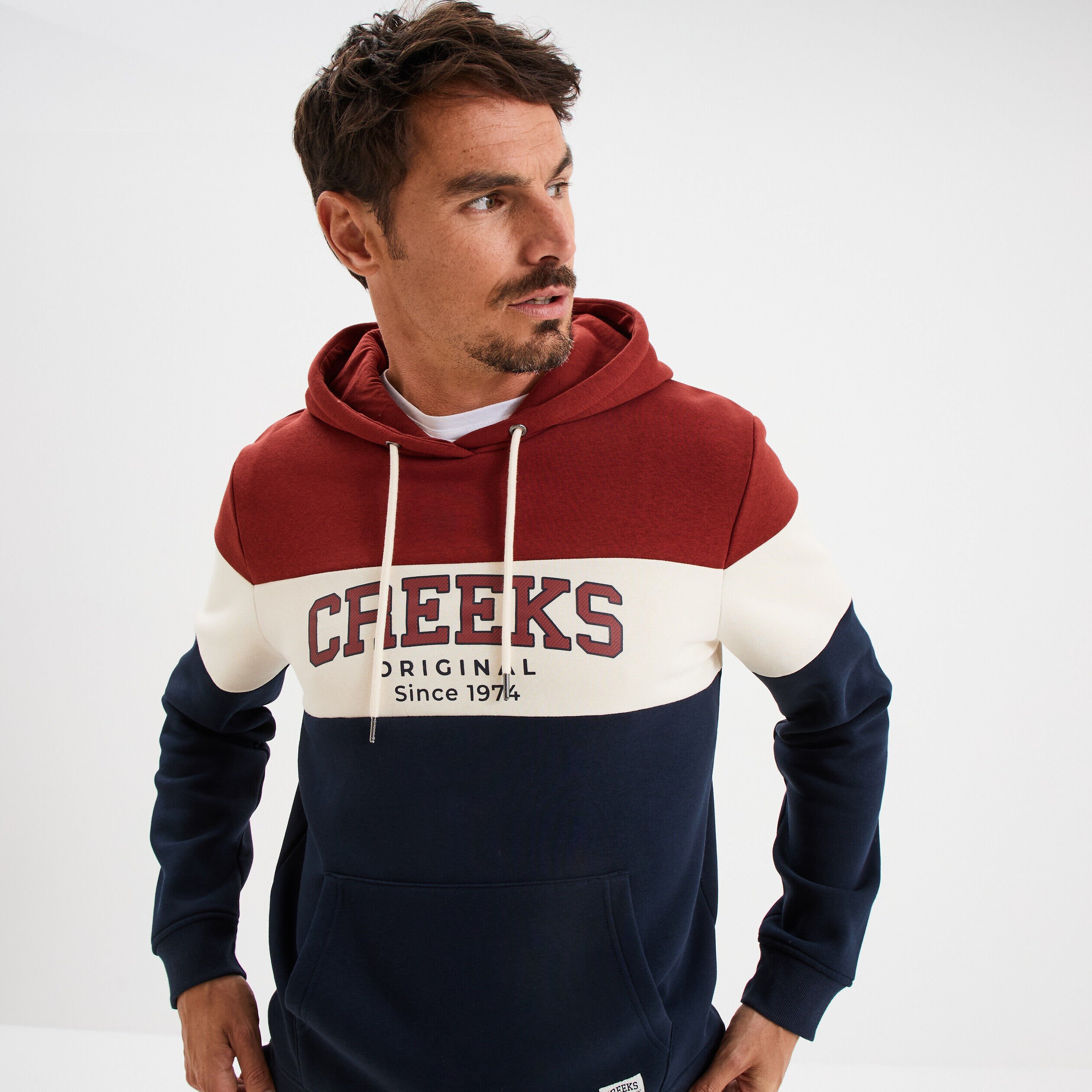 Sweat hoodie manches longues à capuche rouge foncé homme CREEKS