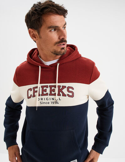 Sweat hoodie manches longues à capuche rouge foncé homme